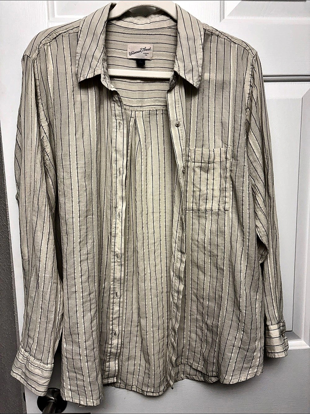 Universal Thread Striped Long Sleeve Button-Down Linen Shirt Large